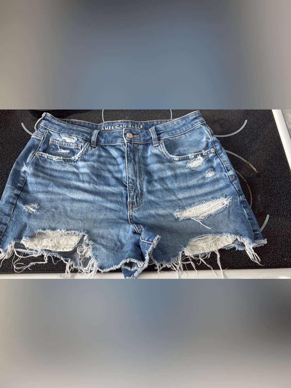 American Eagle Distressed High-Rise Denim Shorts - Light Blue